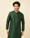 alt message - Manyavar Men Forest Green Buti Printed Kurta Set image number 0